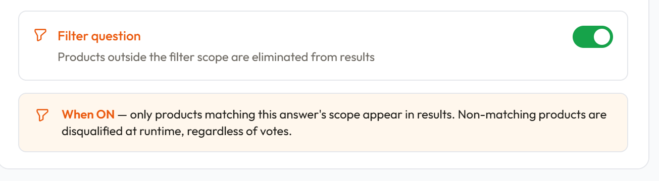 The filter question toggle in the question editor